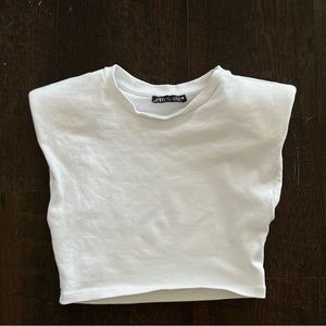 Zara White Muscle Crop Top With Shoulder Pads Size Small
